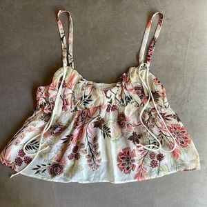 Cream Colored Olivaceous Printed Top Size L